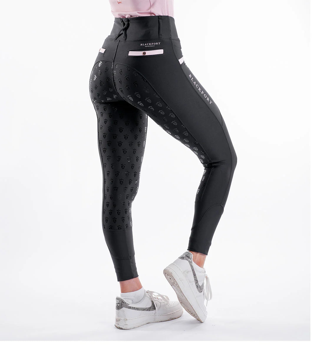 black/blush pink training tights