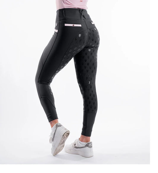 black/blush pink training tights
