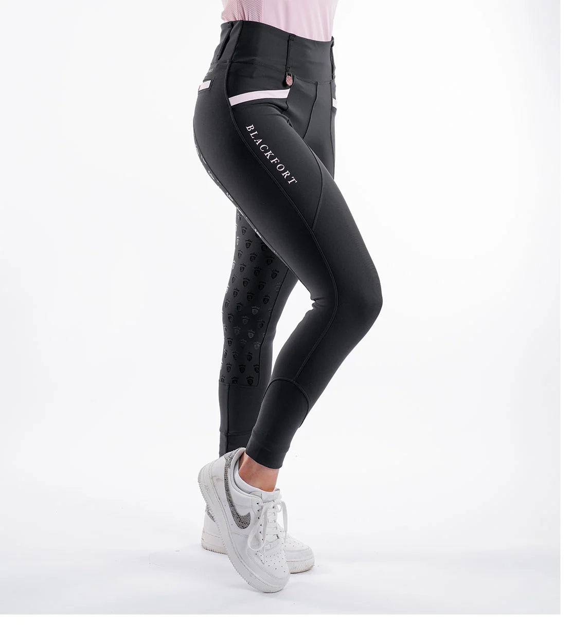 black/blush pink training tights