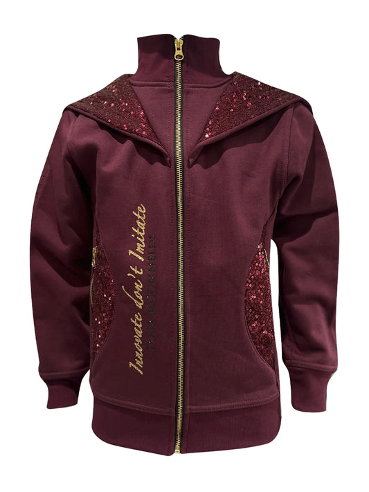 kids Arabella burgundy double collar fitted zip